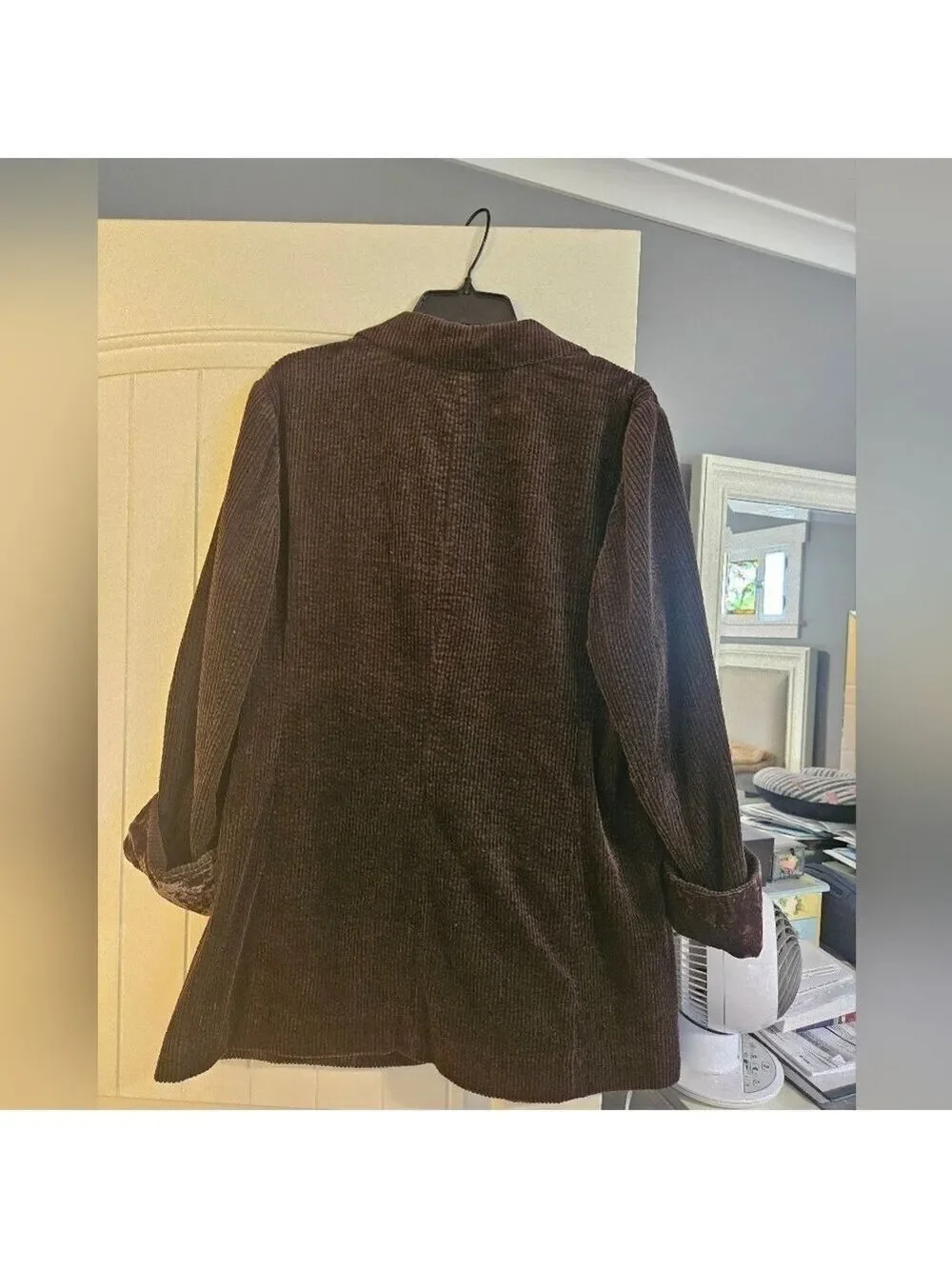J. Jill Rich Purple Corduroy Blazer Jacket Velvet Trim Cuffs Button Front Size L